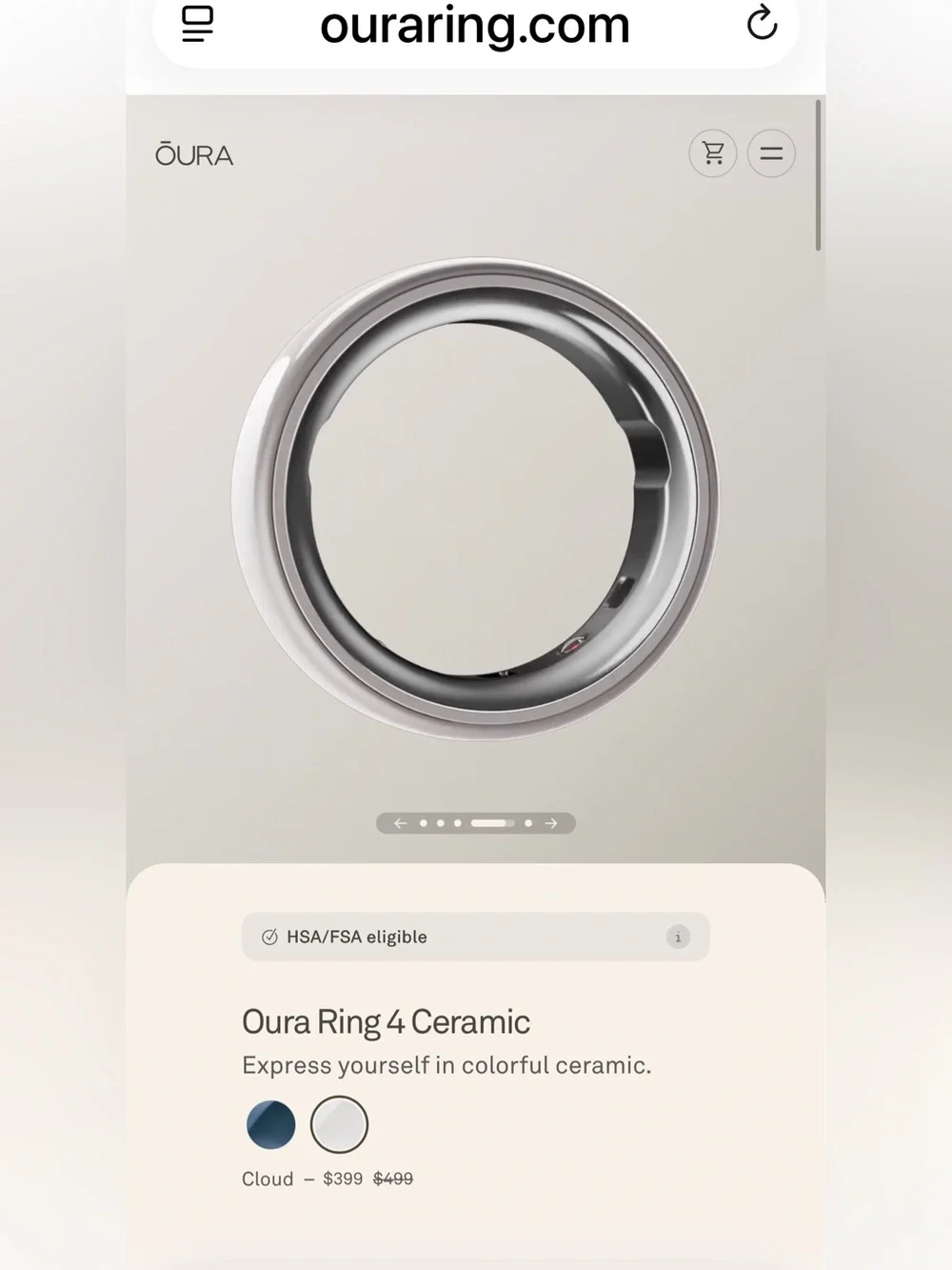 Oura Gen 4 Ceramic Ring - Size 8 Cloud New in open box condition